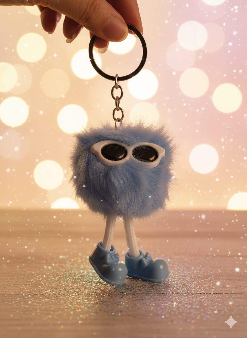 Product (2) Fluffy Pom-Pom Monster Keychain - Image 1